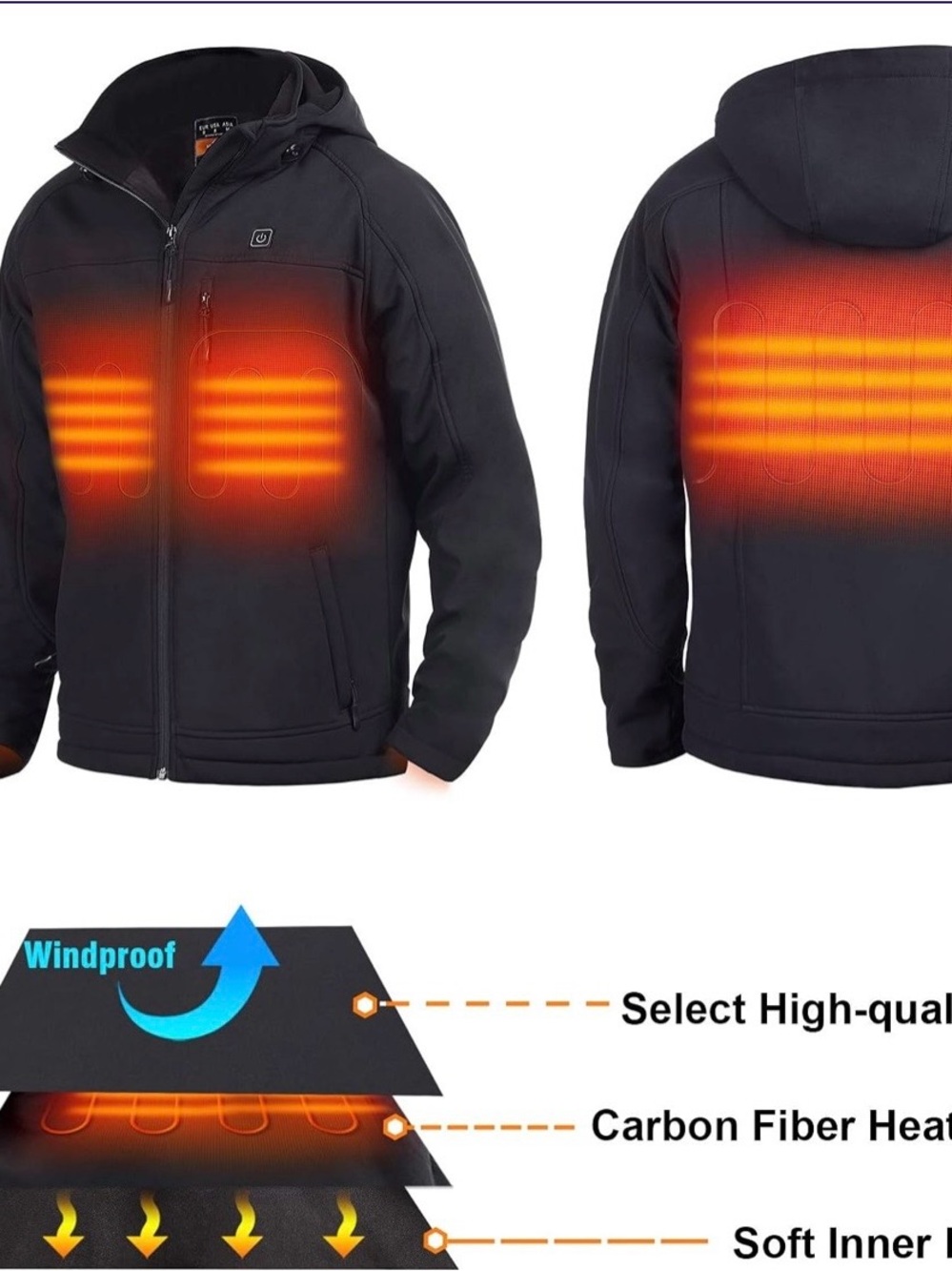 Men's Black Heated Softshell Jacket with Hood